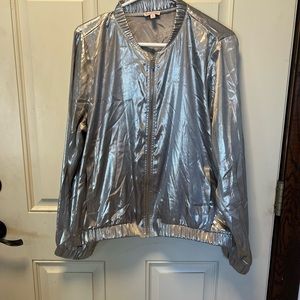 Vintage Juicy Couture Metallic Silver Bomber Jacket Size XL EUC